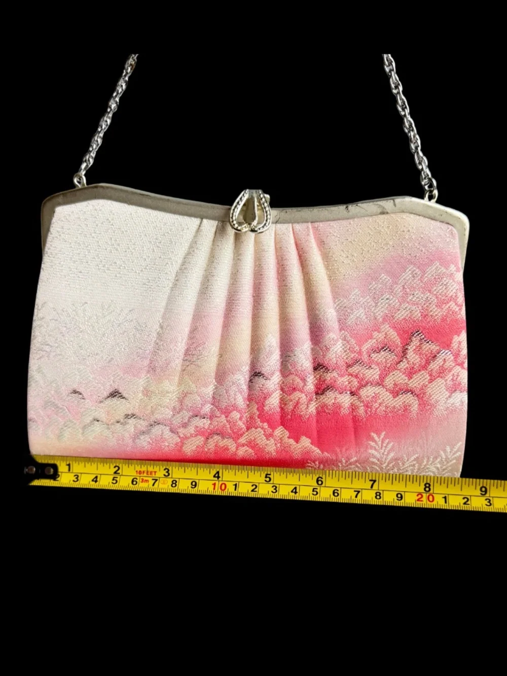 Vintage Japanese Kimono Clutch Bag Nishijin Brocade Pink Sakura Wedding Purse